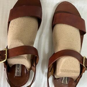 Steve Madden BESTII Womens Brown Leather Flat Sandals 9M Boho Open Toe Summer
